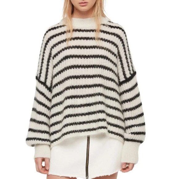 All Saints Sweaters - ALLSAINTS Renne Striped Sweater In Chalk White/Black